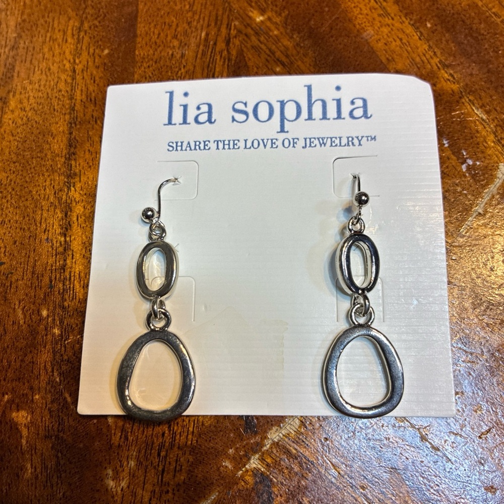 Lia Sophia Silver Oval Drop Earrings vintage